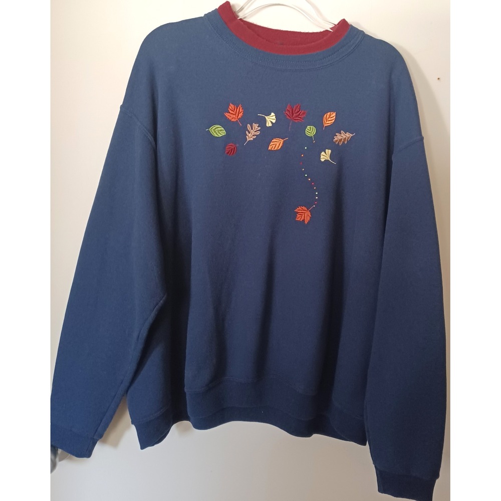 Vintage Sweatshirt Women XL Navy Blue Heavy Blend Fleece Crewneck Pullover